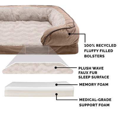 Show full view: FurHaven Velvet Waves Perfect Comfort Memory Foam Bolster Cat & Dog Bed with Removable Cover, Brownstone, Jumbo slide 6 of 10