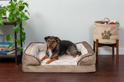 FurHaven Velvet Waves Perfect Comfort Memory Foam Bolster Cat & Dog Bed with Removable Cover, Brownstone, Medium