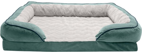 Show full view: FurHaven Velvet Waves Perfect Comfort Memory Foam Bolster Cat & Dog Bed with Removable Cover, Celadon Green, Jumbo slide 3 of 10