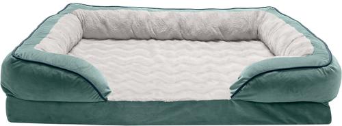 Show full view: FurHaven Velvet Waves Perfect Comfort Memory Foam Bolster Cat & Dog Bed with Removable Cover, Celadon Green, Jumbo slide 4 of 11