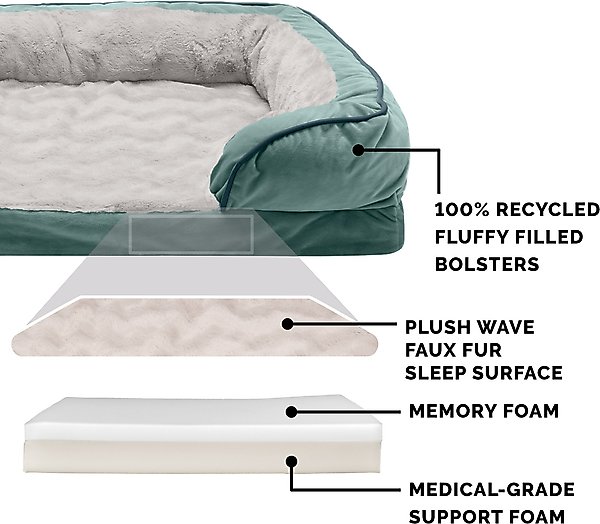 Show full view: FurHaven Velvet Waves Perfect Comfort Memory Foam Bolster Cat & Dog Bed with Removable Cover, Celadon Green, Jumbo slide 6 of 10