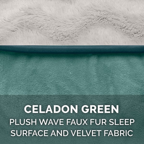 Show full view: FurHaven Velvet Waves Perfect Comfort Memory Foam Bolster Cat & Dog Bed with Removable Cover, Celadon Green, Jumbo slide 9 of 10