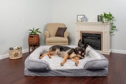 FurHaven Velvet Waves Perfect Comfort Memory Foam Bolster Cat & Dog Bed with Removable Cover, Granite Gray, Jumbo Plus