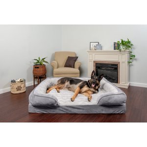FurHaven Velvet Waves Perfect Comfort Memory Foam Bolster Cat & Dog Bed with Removable Cover, Granite Gray, Jumbo Plus