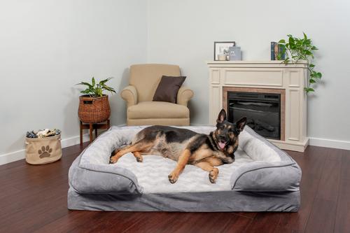 Show full view: FurHaven Velvet Waves Perfect Comfort Memory Foam Bolster Cat & Dog Bed with Removable Cover, Granite Gray, Jumbo Plus slide 1 of 11