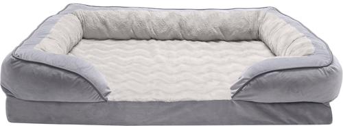 Show full view: FurHaven Velvet Waves Perfect Comfort Memory Foam Bolster Cat & Dog Bed with Removable Cover, Granite Gray, Jumbo slide 3 of 10