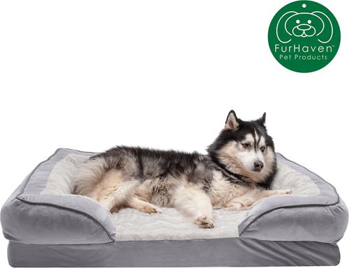 Show full view: FurHaven Velvet Waves Perfect Comfort Memory Foam Bolster Cat & Dog Bed with Removable Cover, Granite Gray, Jumbo slide 4 of 10
