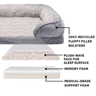 Show full view: FurHaven Velvet Waves Perfect Comfort Memory Foam Bolster Cat & Dog Bed with Removable Cover, Granite Gray, Jumbo slide 6 of 10