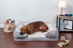 FurHaven Velvet Waves Perfect Comfort Memory Foam Bolster Cat & Dog Bed with Removable Cover, Granite Gray, Large
