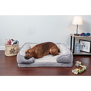 FurHaven Velvet Waves Perfect Comfort Memory Foam Bolster Cat & Dog Bed with Removable Cover, Granite Gray, Large