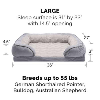 Show full view: FurHaven Velvet Waves Perfect Comfort Memory Foam Bolster Cat & Dog Bed with Removable Cover, Granite Gray, Large slide 6 of 11