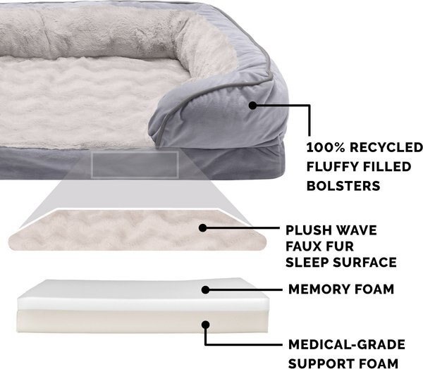 FurHaven Velvet Waves Perfect Comfort Memory Foam Bolster Cat & Dog Bed with Removable Cover