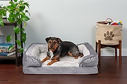 FurHaven Velvet Waves Perfect Comfort Memory Foam Bolster Cat & Dog Bed with Removable Cover, Granite Gray, Medium