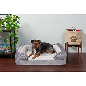 FurHaven Velvet Waves Perfect Comfort Memory Foam Bolster Cat & Dog Bed with Removable Cover, Granite Gray, Medium