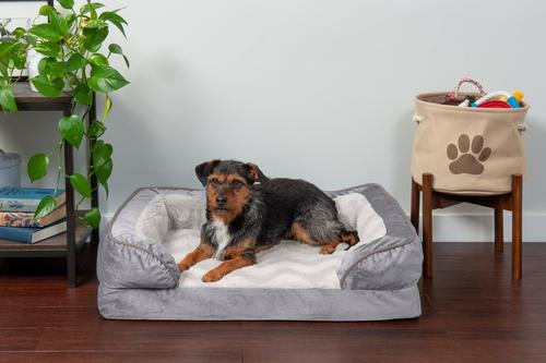 Show full view: FurHaven Velvet Waves Perfect Comfort Memory Foam Bolster Cat & Dog Bed with Removable Cover, Granite Gray, Medium slide 1 of 11