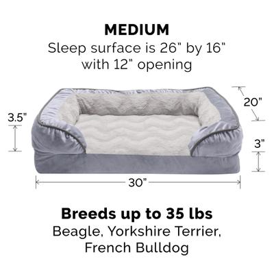 Show full view: FurHaven Velvet Waves Perfect Comfort Memory Foam Bolster Cat & Dog Bed with Removable Cover, Granite Gray, Medium slide 6 of 11