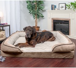 FurHaven Velvet Waves Perfect Comfort Orthopedic Sofa Cat & Dog Bed with Removable Cover, Brownstone, Jumbo Plus
