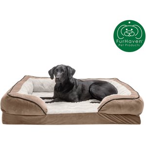 FurHaven Velvet Waves Perfect Comfort Orthopedic Sofa Cat & Dog Bed with Removable Cover, Brownstone, Jumbo