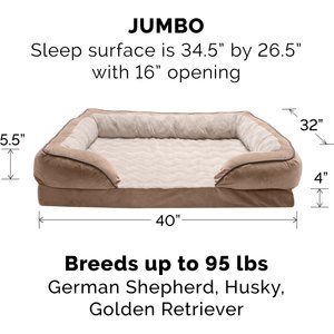 FurHaven Velvet Waves Perfect Comfort Orthopedic Sofa Cat & Dog Bed with Removable Cover, Brownstone, Jumbo
