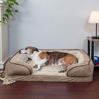 Show full view: FurHaven Velvet Waves Perfect Comfort Orthopedic Sofa Cat & Dog Bed with Removable Cover, Brownstone, Large slide 1 of 11