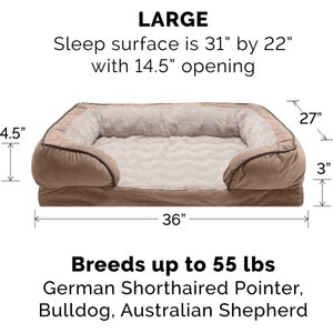 FurHaven Velvet Waves Perfect Comfort Orthopedic Sofa Cat & Dog Bed with Removable Cover, Brownstone, Large