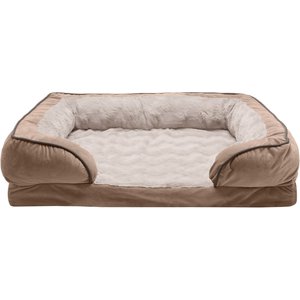 FurHaven Velvet Waves Perfect Comfort Orthopedic Sofa Cat & Dog Bed with Removable Cover, Brownstone, Large