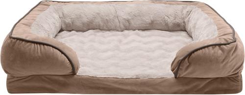 Show full view: FurHaven Velvet Waves Perfect Comfort Orthopedic Sofa Cat & Dog Bed with Removable Cover, Brownstone, Large slide 5 of 11