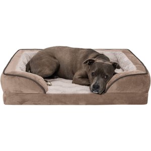 FurHaven Velvet Waves Perfect Comfort Orthopedic Sofa Cat & Dog Bed with Removable Cover, Brownstone, Large