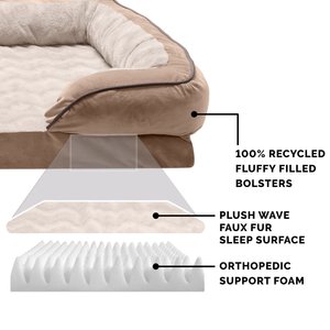 FurHaven Velvet Waves Perfect Comfort Orthopedic Sofa Cat & Dog Bed with Removable Cover, Brownstone, Large