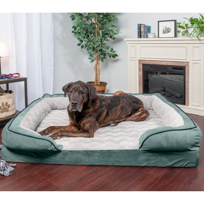 FurHaven FurHaven Velvet Waves Perfect Comfort Orthopedic Sofa Cat & Dog Bed with Removable Cover, Celadon Green, Jumbo Plus