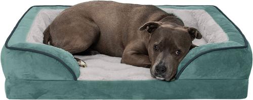 Show full view: FurHaven Velvet Waves Perfect Comfort Orthopedic Sofa Cat & Dog Bed with Removable Cover, Celadon Green, Large slide 5 of 10