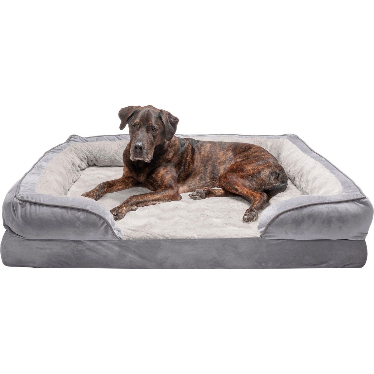 FurHaven Velvet Waves Perfect Comfort Orthopedic Sofa Cat & Dog Bed with Removable Cover, Granite Gray, Jumbo Plus