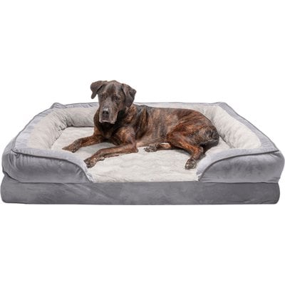FurHaven FurHaven Velvet Waves Perfect Comfort Orthopedic Sofa Cat & Dog Bed with Removable Cover, Granite Gray, Jumbo Plus