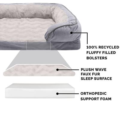 Show full view: FurHaven Velvet Waves Perfect Comfort Orthopedic Sofa Cat & Dog Bed with Removable Cover, Granite Gray, Jumbo Plus slide 6 of 10