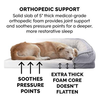 Show full view: FurHaven Velvet Waves Perfect Comfort Orthopedic Sofa Cat & Dog Bed with Removable Cover, Granite Gray, Jumbo Plus slide 7 of 10