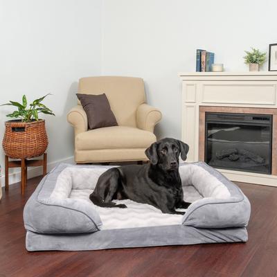 Show full view: FurHaven Velvet Waves Perfect Comfort Orthopedic Sofa Cat & Dog Bed with Removable Cover, Granite Gray, Jumbo slide 1 of 11