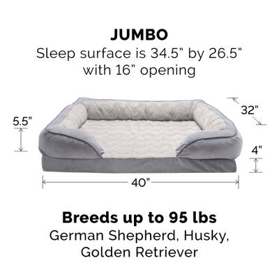 Show full view: FurHaven Velvet Waves Perfect Comfort Orthopedic Sofa Cat & Dog Bed with Removable Cover, Granite Gray, Jumbo slide 6 of 11