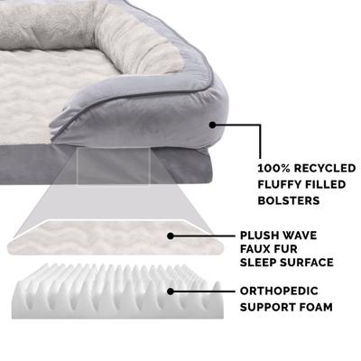 Show full view: FurHaven Velvet Waves Perfect Comfort Orthopedic Sofa Cat & Dog Bed with Removable Cover, Granite Gray, Jumbo slide 7 of 11