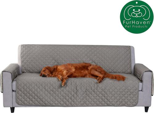 Show full view: FurHaven Water-Resistant Reversible Furniture Protector, Sofa, 2 count, Gray/Mist slide 4 of 10