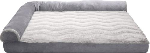 Show full view: FurHaven Wave Fur & Velvet Cooling Gel Deluxe Chaise Dog & Cat Bed, Granite Gray, Jumbo slide 3 of 10