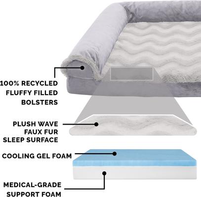 Show full view: FurHaven Wave Fur & Velvet Cooling Gel Deluxe Chaise Dog & Cat Bed, Granite Gray, Jumbo slide 6 of 10