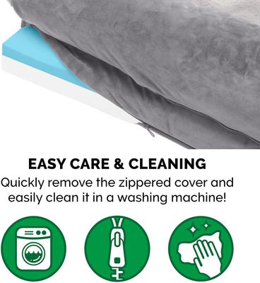 Show full view: FurHaven Wave Fur & Velvet Cooling Gel Deluxe Chaise Dog & Cat Bed, Granite Gray, Jumbo slide 8 of 10