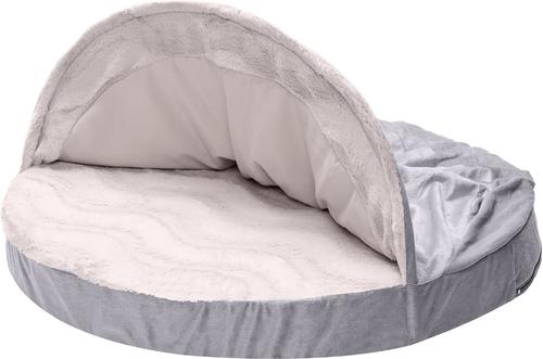 Show full view: FurHaven Wave Fur & Velvet Orthopedic Snuggery Dog & Cat Bed, Dark Gray, 35-in slide 3 of 10
