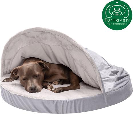 Show full view: FurHaven Wave Fur & Velvet Orthopedic Snuggery Dog & Cat Bed, Dark Gray, 35-in slide 4 of 10