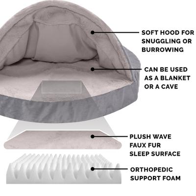 Show full view: FurHaven Wave Fur & Velvet Orthopedic Snuggery Dog & Cat Bed, Dark Gray, 35-in slide 6 of 10