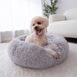 FurMe Anti-Anxiety Donut Bolster Dog & Cat Bed with Removable Cover, Frost, Small