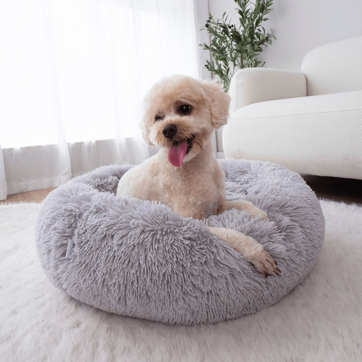 FurMe Anti-Anxiety Donut Bolster Dog & Cat Bed with Removable Cover, Frost, Small