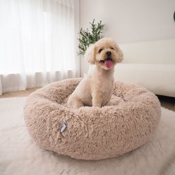 FurMe Anti-Anxiety Donut Bolster Dog & Cat Bed with Removable Cover, Oatmeal, Small