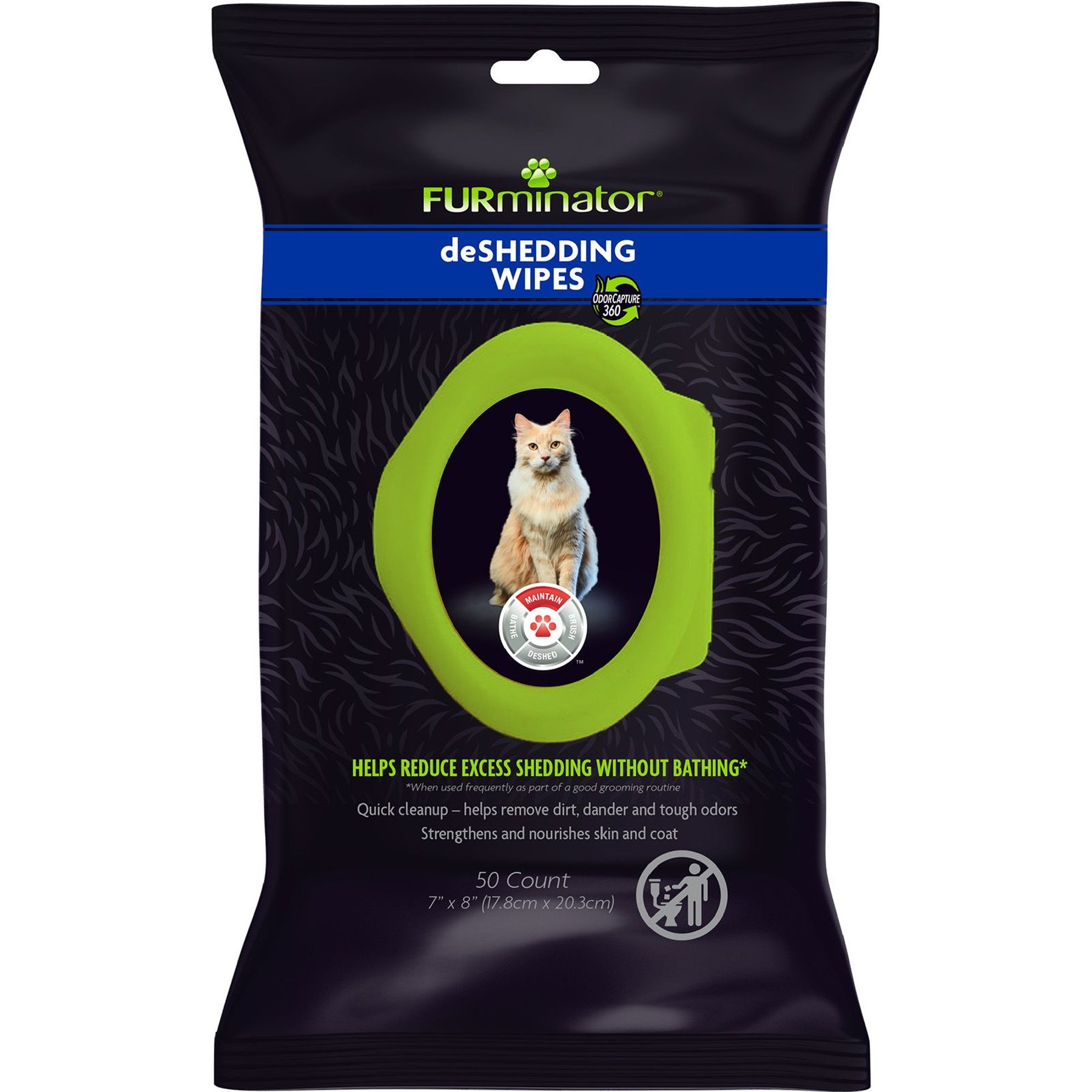 FURminator DeShedding Cat Grooming Wipes, 50 count