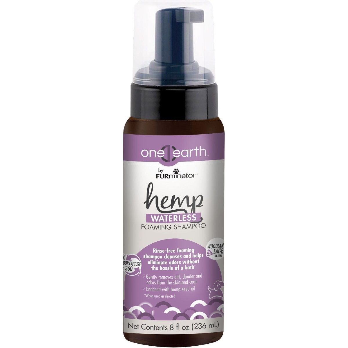 FURminator One Earth Hemp Woodland Sage Scented Dog Shampoo, Purple, 8-fl oz bottle